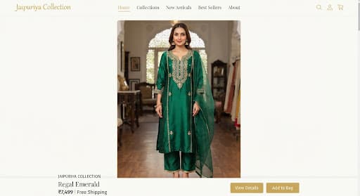 Emerald Green Chanderi Silk Hand-Embroidered Kurti with organza dupatta
